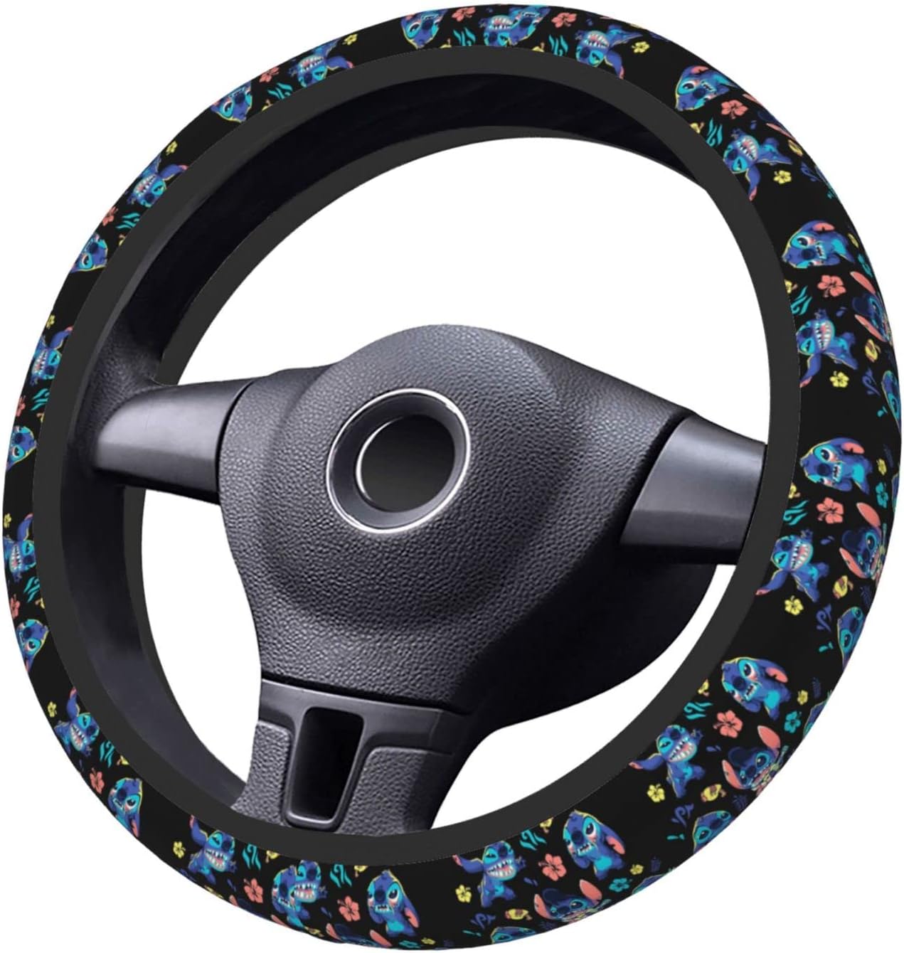 Stitch Steering Wheel Cover Stitch Facial Expression Pattern Driving Wheel Cover Black Blue