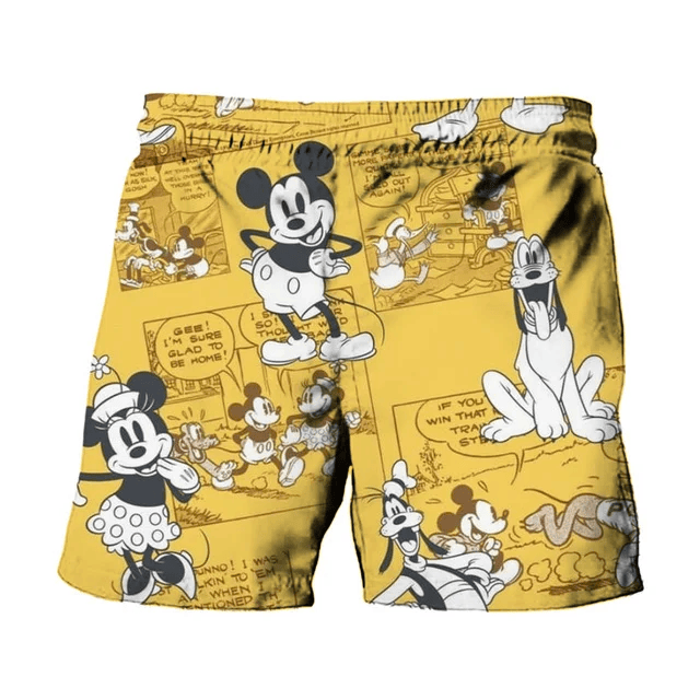 DN Shorts DN Characters Comic Pattern Vintage Style Beach Shorts Yellow