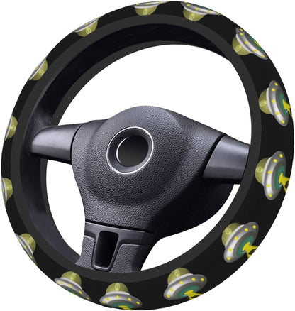 UFO Steering Wheel Cover UFO Taking Bigfoot Pattern Driving Wheel Cover Black Green