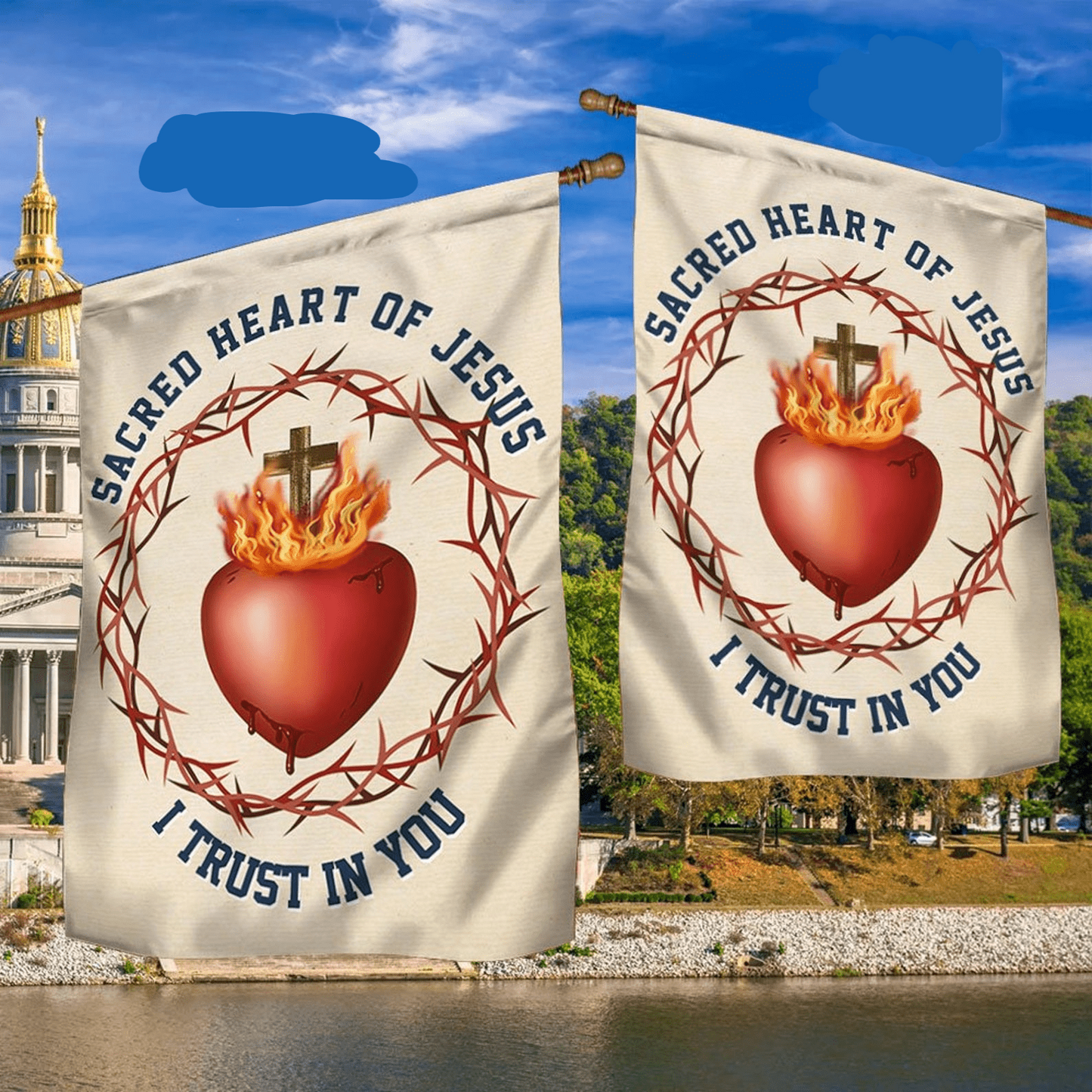 Jesus Flags Sacred Heart Of Jesus I Trust In You Flag Red