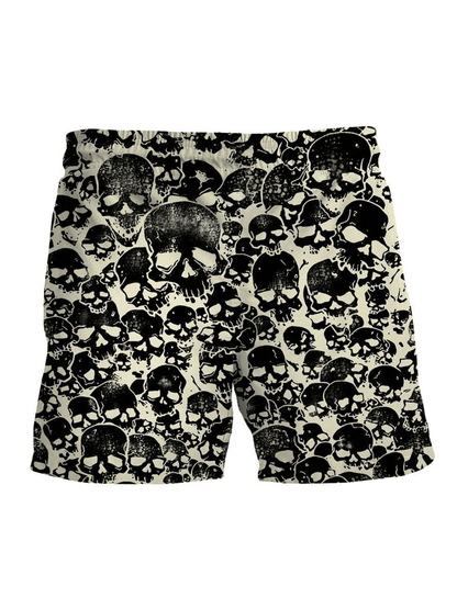 Skull Shorts Skull Doodle Art Pattern Beach Shorts Black