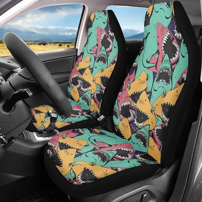 Shark Car Seat Covers Scary Shark With Teeth Pattern Seat Covers Orange Green