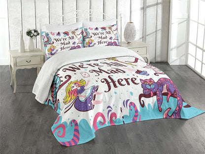 Alice In Wonderland Bedding Set We're All Mad Here Cheshire Cat Duvet Covers Colorful Unique Gift