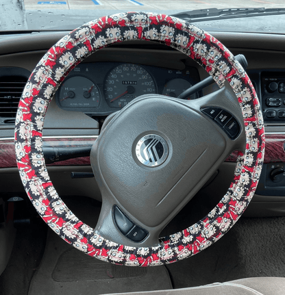 Betty Boop Steering Wheel Cover Betty Boop Face Doodle Pattern Driving Wheel Cover Red