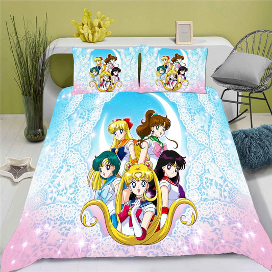 Sailor Moon Bedding Set Sailor Moon And Friends Duvet Covers Blue Pink Unique Gift