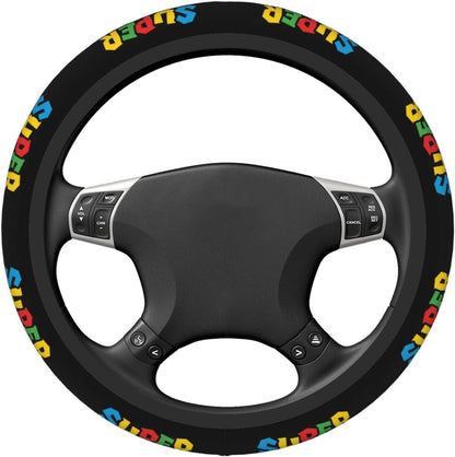 Mario Steering Wheel Cover Super Mario Game Pattern Driving Wheel Cover Black