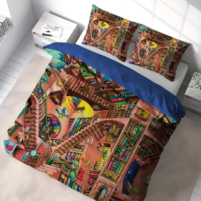 Book Bedding Set Reading Book Libary Graphic Duvet Covers Brown Unique Gift