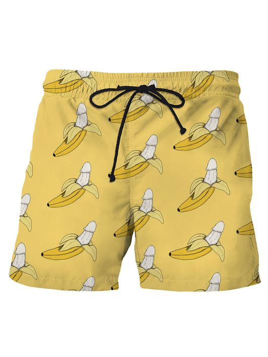 Funny Shorts Funny Banana Shaped Pattern Beach Shorts Yellow