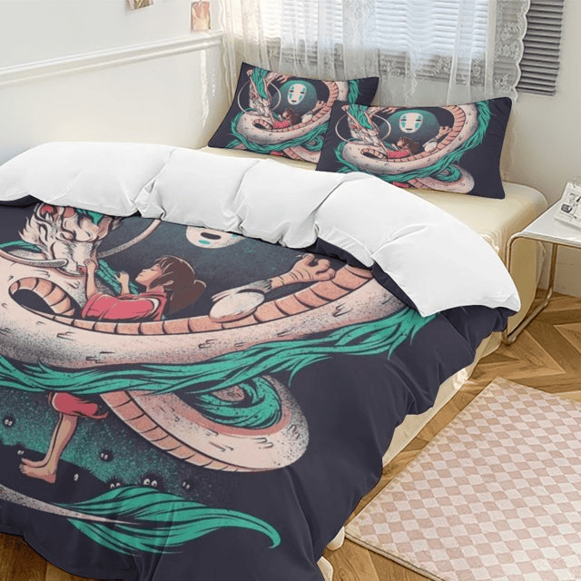 SGhibli Bedding Set Haku Chihiro No Face Characters Duvet Covers Colorful Unique Gift