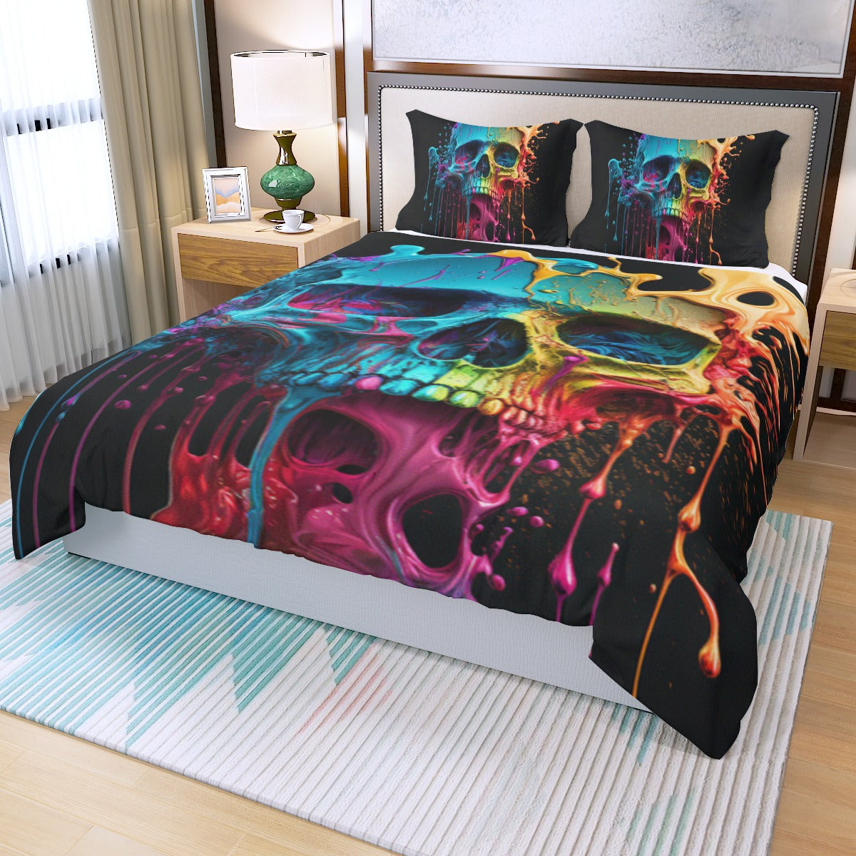 Skull Bedding Set Skull With Splashing Watercolor Duvet Covers Colorful Unique Gift