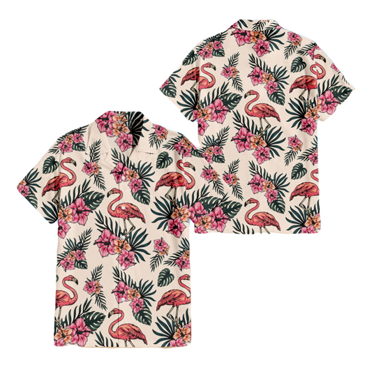 Flamingo Hawaii Shirt Flamingo Hibiscus Flower Pattern Hawaiian Shirt Pink Unisex