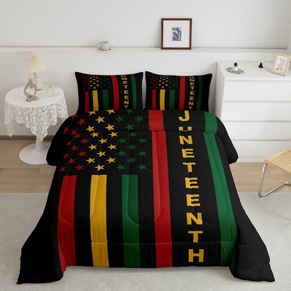 Juneteenth Bedding Set Juneteenth American Flag Star And Stripes Duvet Covers Red Green Unique Gift