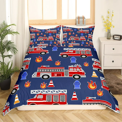 Firefighter Bedding Set Fire Fighting Accessories Pattern Duvet Covers Blue Unique Gift