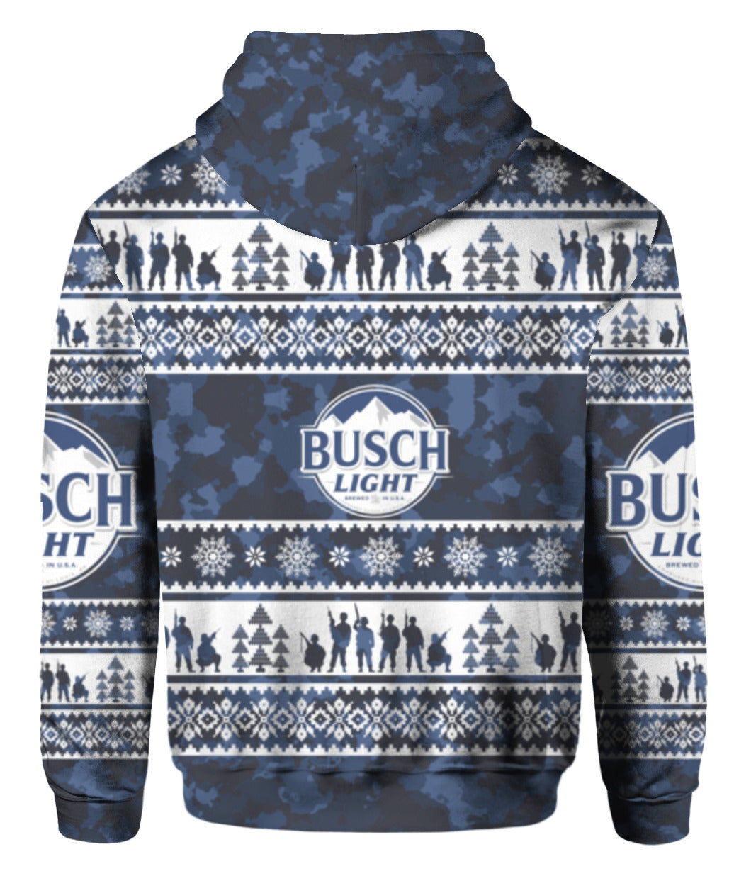 Busch Light Hoodie Busch Light Veteran Christmas Pattern Hoodie White Blue Unisex