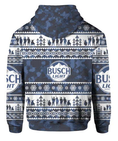 Busch Light Hoodie Busch Light Veteran Christmas Pattern Hoodie White Blue Unisex