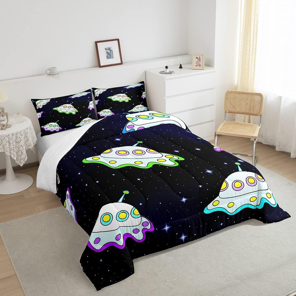 UFO Bedding Set UFO In Galaxy Pattern Duvet Covers Black Unique Gift