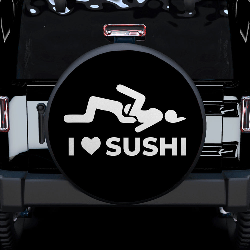 Funny Spare Tire Cover I Love Sushi Funny Icon Tire Covers Black White