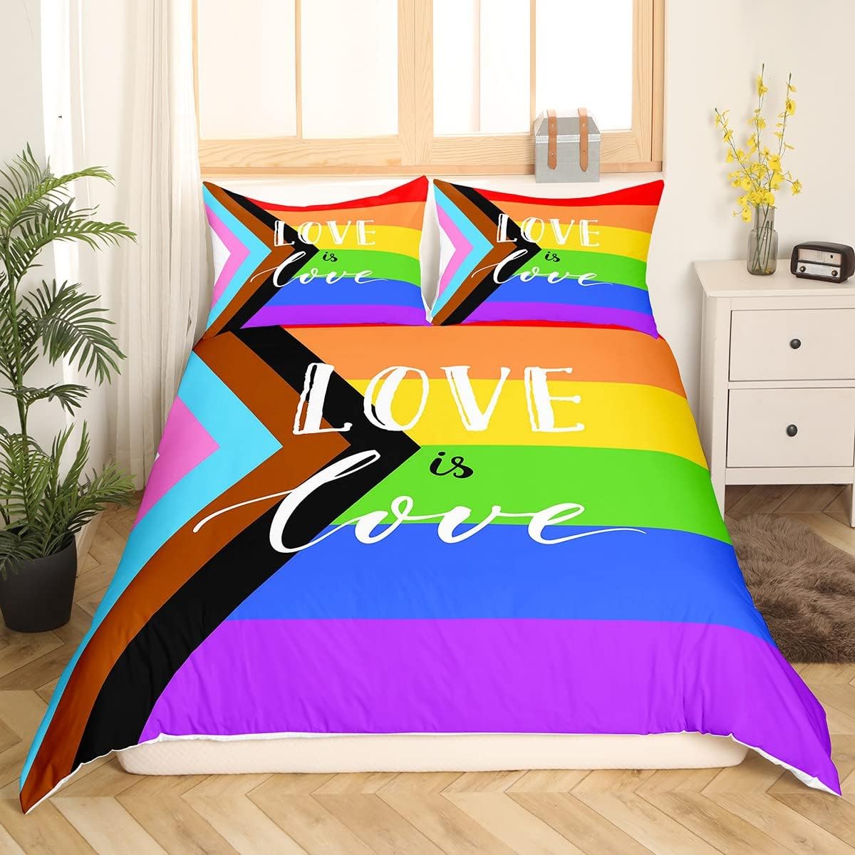 LGBT Bedding Set LGBT Pride Love Is Love Rainbow Duvet Covers Colorful Unique Gift