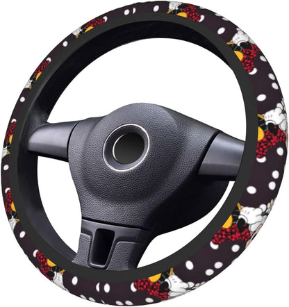 Minnie Steering Wheel Cover Minnie With Flowers Dot Pattern Driving Wheel Cover Black White