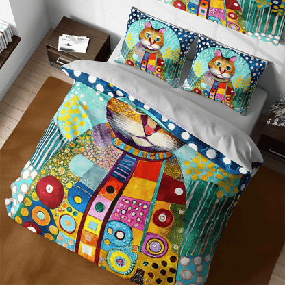 Cat Bedding Set Mosaic Cat Portrait Graphic Duvet Covers Colorful Unique Gift