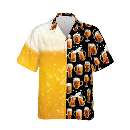 Beer Hawaii Shirt Beer Mug Glass Beer Bubble Pattern Hawaiian Shirt Black Yellow Unisex