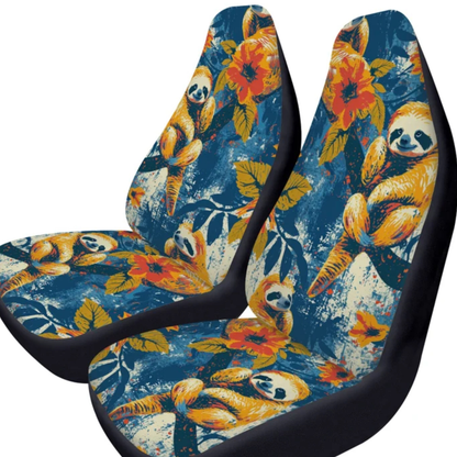 Sloth Car Seat Covers Sloth With Flowers Pattern Seat Covers Blue Yellow