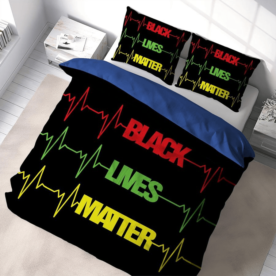 BLM Bedding Set Black Live Matter Heartbeat Pattern Duvet Covers Black Unique Gift