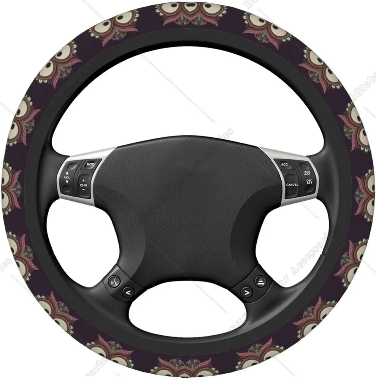 Native American Steering Wheel Cover Vintage Indian Owl Boho Patern Driving Wheel Cover Black