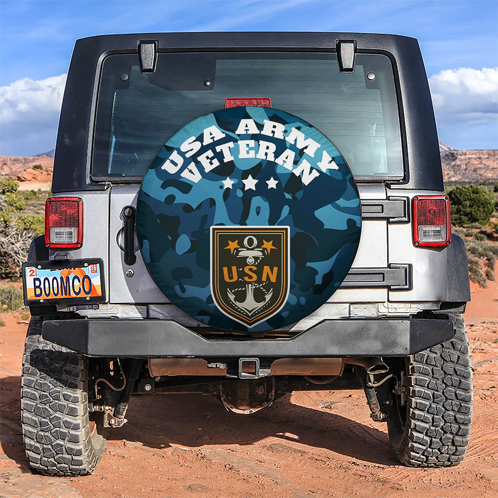 Veteran Spare Tire Cover USN Symbol USA Army Veteran Tire Covers Blue