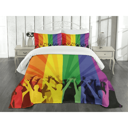 LGBT Bedding Set LGBT Rainbow Stripes People Silhouette Duvet Covers Colorful Unique Gift