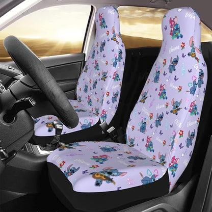 Stitch Car Seat Covers Stitch Ohana Poses Pattern Seat Covers Purple