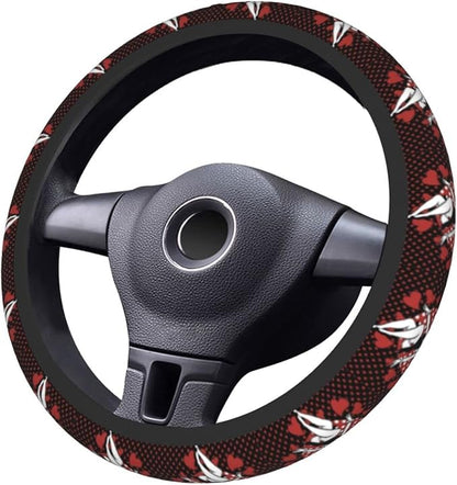 Betty Boop Steering Wheel Cover Betty Poop Heart Dots Pattern Driving Wheel Cover Black Red