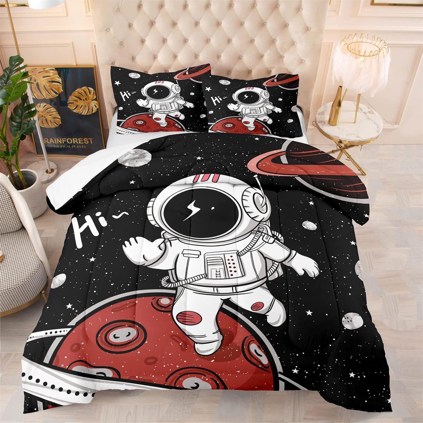 Astronaut Bedding Set Space Astronaut In Galaxy On Planet Duvet Covers Black White Unique Gift