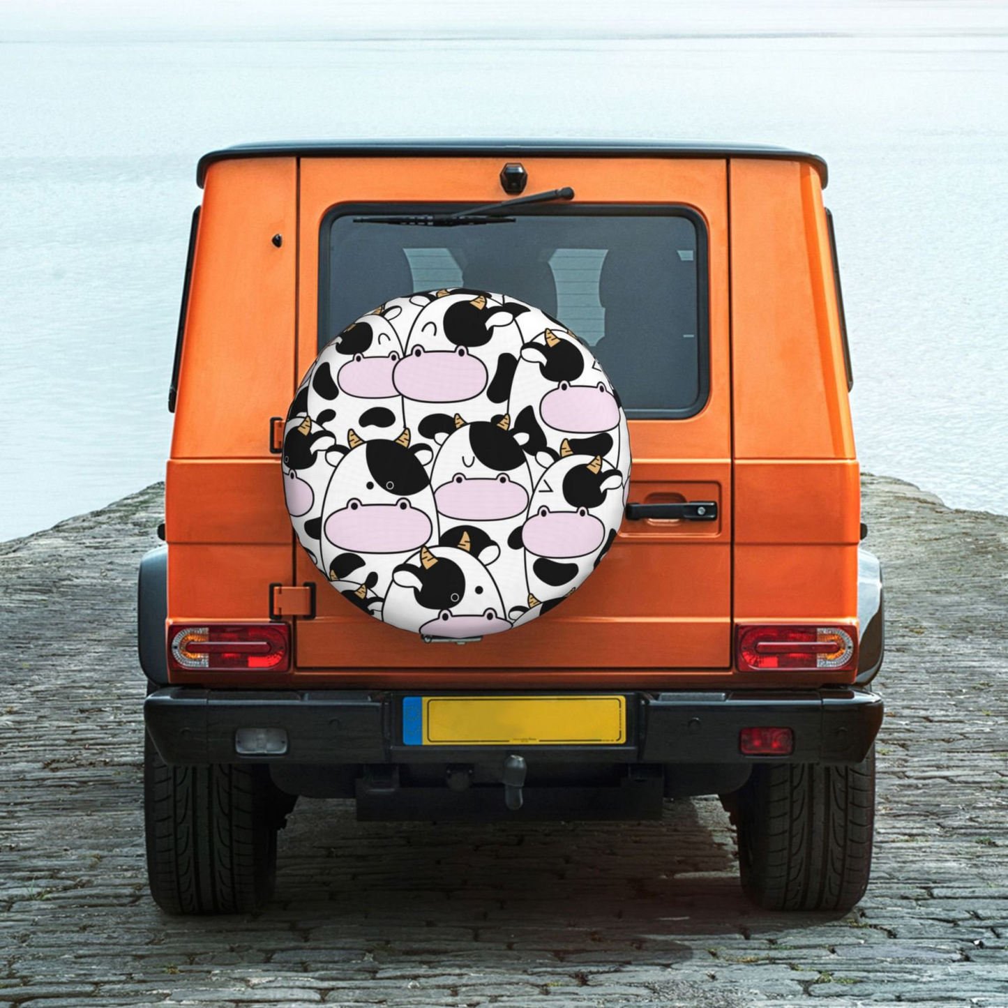 Cow Spare Tire Cover Cute Cartoon Fat Cow Doodle Pattern Tire Covers Black White