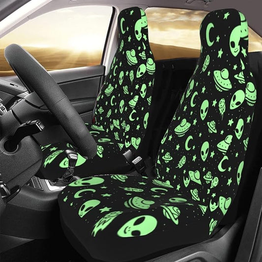 UFO Car Seat Covers UFO Alien Moon Planet Pattern Seat Covers Black Green