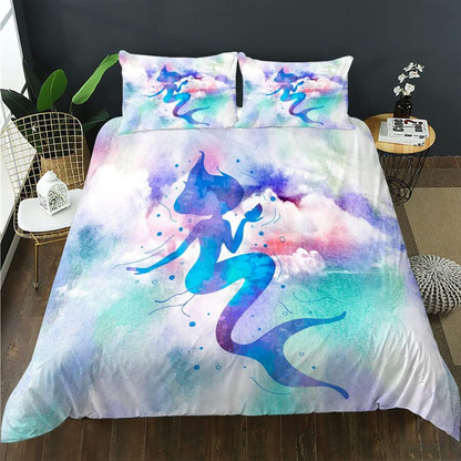 Mermaid Bedding Set Mermaid Silhouette Watercolor Graphic Duvet Covers Colorful Unique Gift