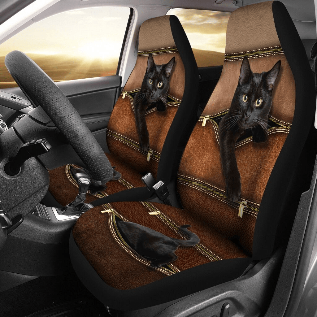 Cat Car Seat Covers Cat Leather Zipper Pattern Seat Covers Brown