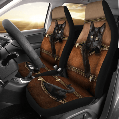 Cat Car Seat Covers Cat Leather Zipper Pattern Seat Covers Brown