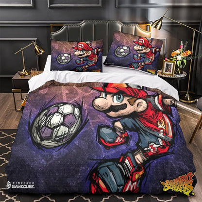 Mario Bedding Set Mario Playing Soccer Duvet Covers Colorful Unique Gift