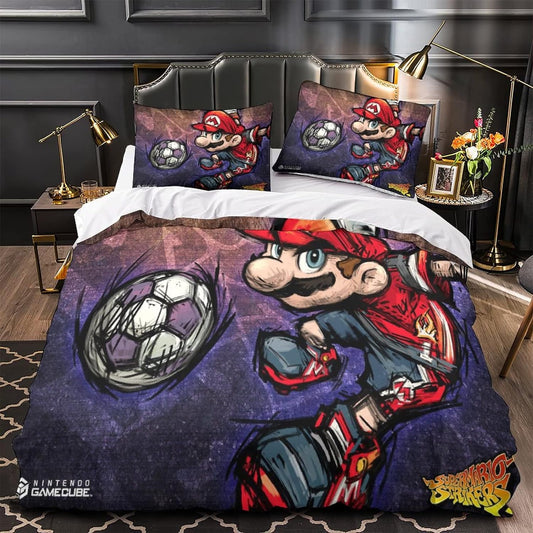 Mario Bedding Set Mario Playing Soccer Duvet Covers Colorful Unique Gift