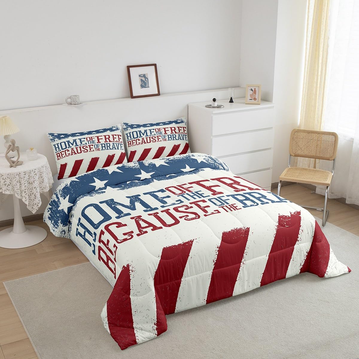 4th of July Bedding Set Home Of The Free Because Of The Brave Duvet Covers Blue Red Unique Gift