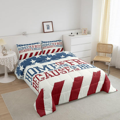 4th of July Bedding Set Home Of The Free Because Of The Brave Duvet Covers Blue Red Unique Gift