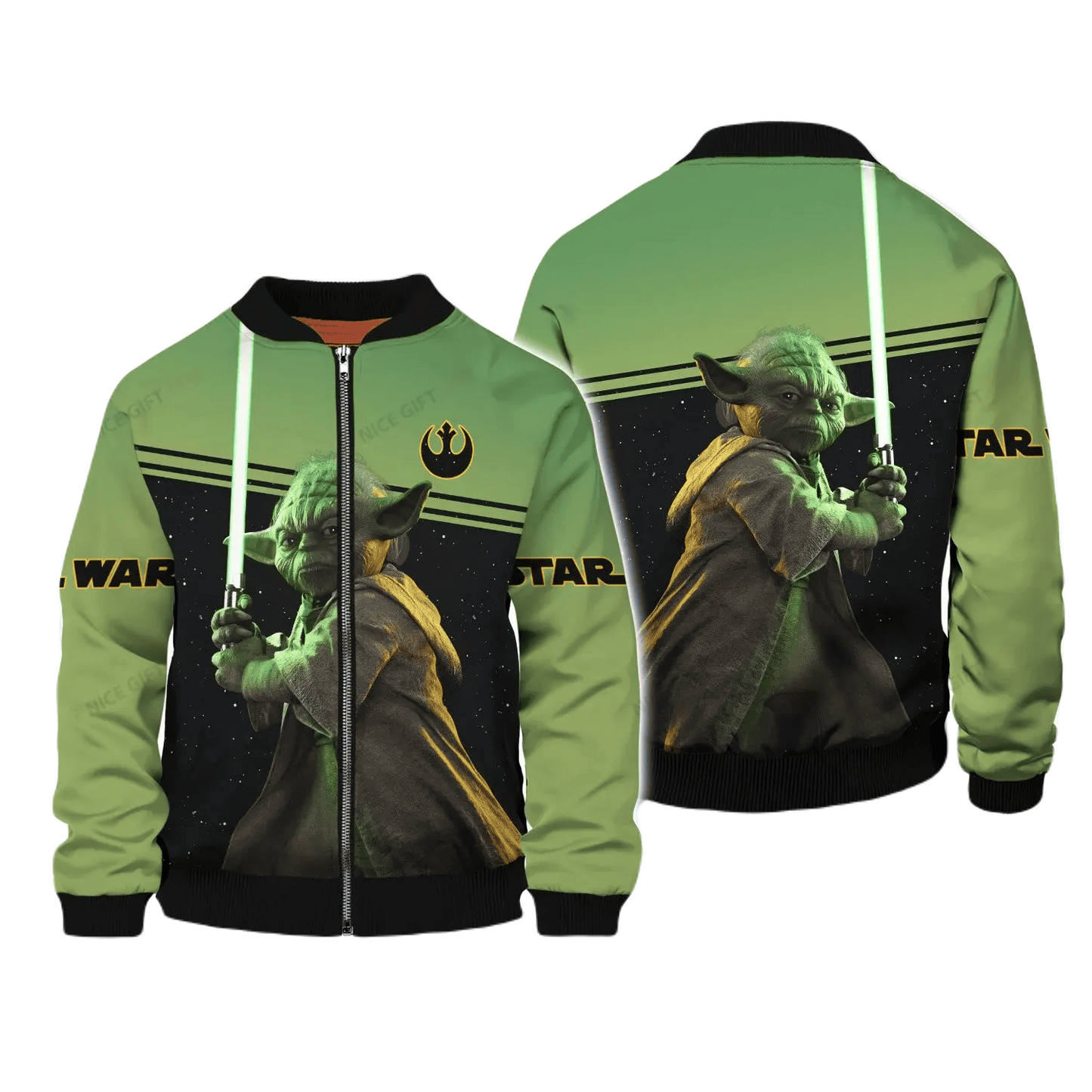 SW Bomber Jacket Baby Yoda With Pineapple Pattern Bomber Black Green Unisex