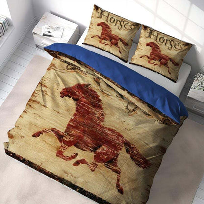 Horse Bedding Set Running Horse Graphic Grunge Style Duvet Covers Brown Unique Gift