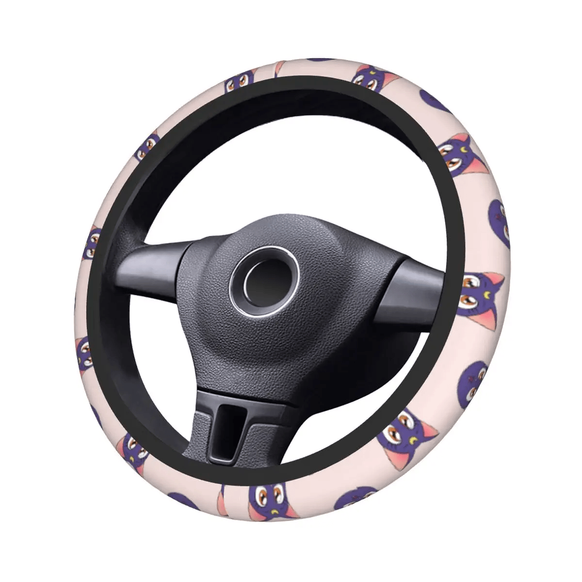 Sailor Moon Steering Wheel Cover Luna Moon Cat Pattern Driving Wheel Cover Black Pink