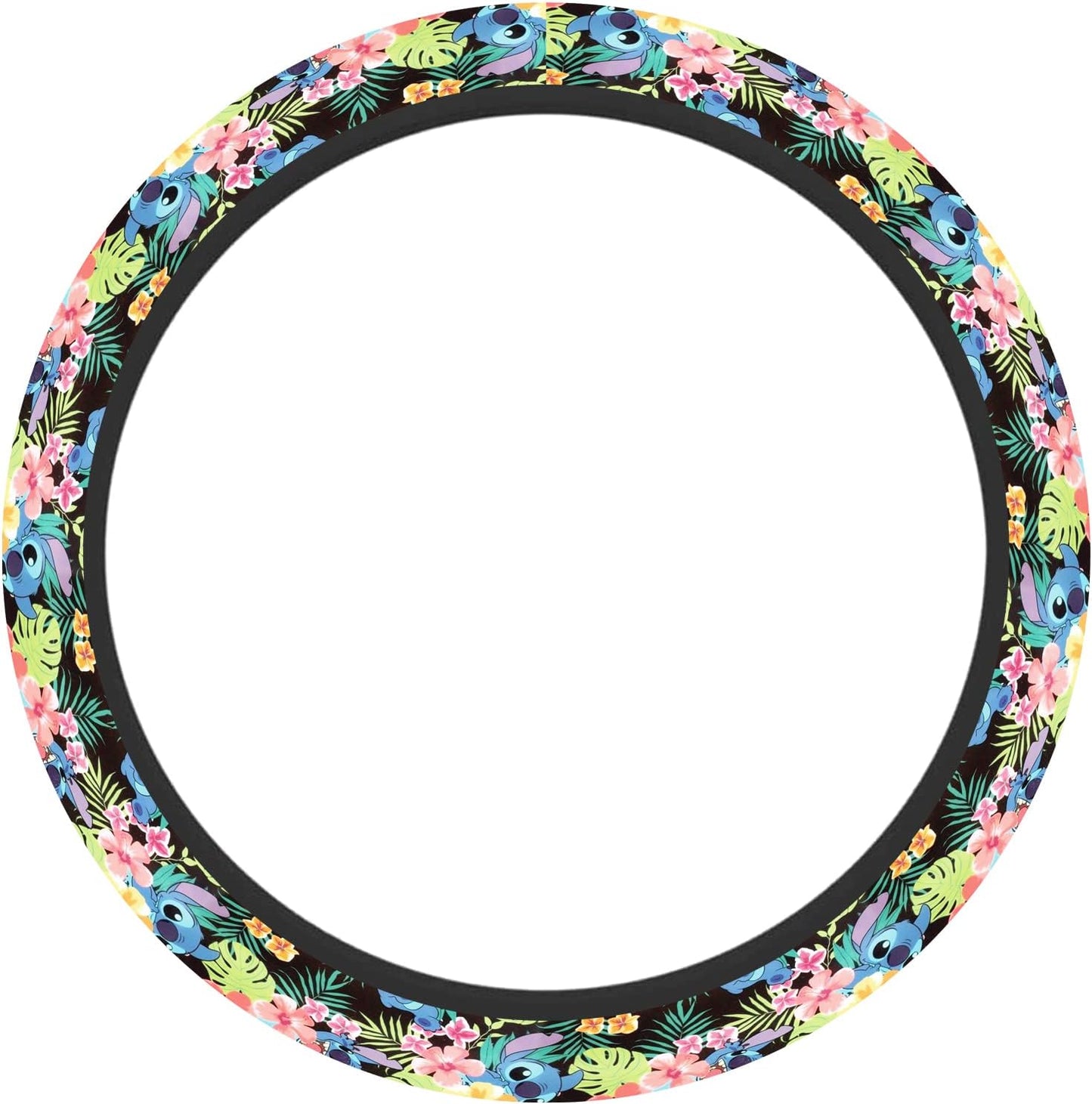 Stitch Steering Wheel Cover Stitch Tropical Flower And Leaves Pattern Driving Wheel Cover Colorful