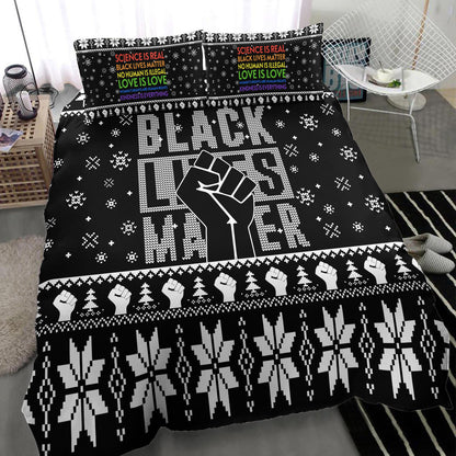 BLM Bedding Set BLM Christmas Snowflakes Pattern Duvet Covers Black Unique Gift