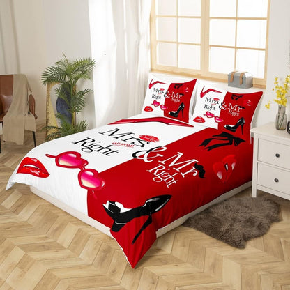 Funny Bedding Set Mrs Always Right Mr Right Duvet Covers White Red Unique Gift