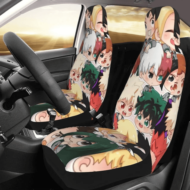 My Hero Academia Car Seat Covers All Heroes Characters Chibi Pattern Seat Covers Colorful