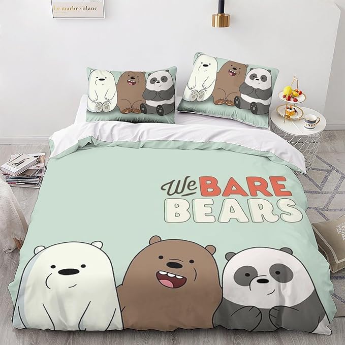 We Bare Bear Bedding Set We Bare Bear Cute Characters Duvet Covers Green Unique Gift